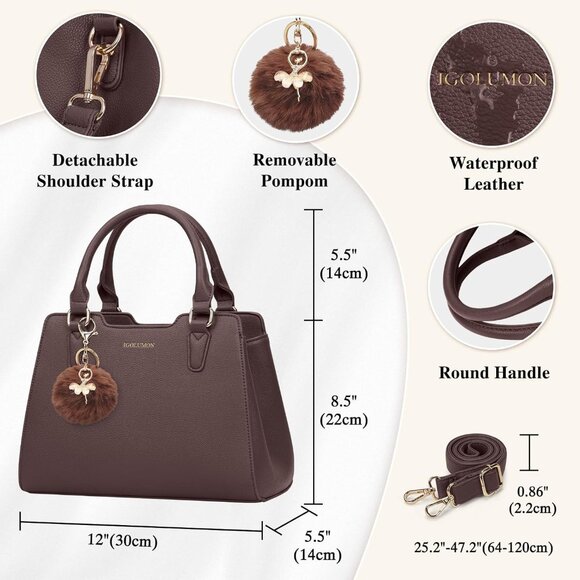 Women Coffee PU leather Top-Handle Waterproof Anti Theft Leather Purses Handbag - Picture 5 of 7